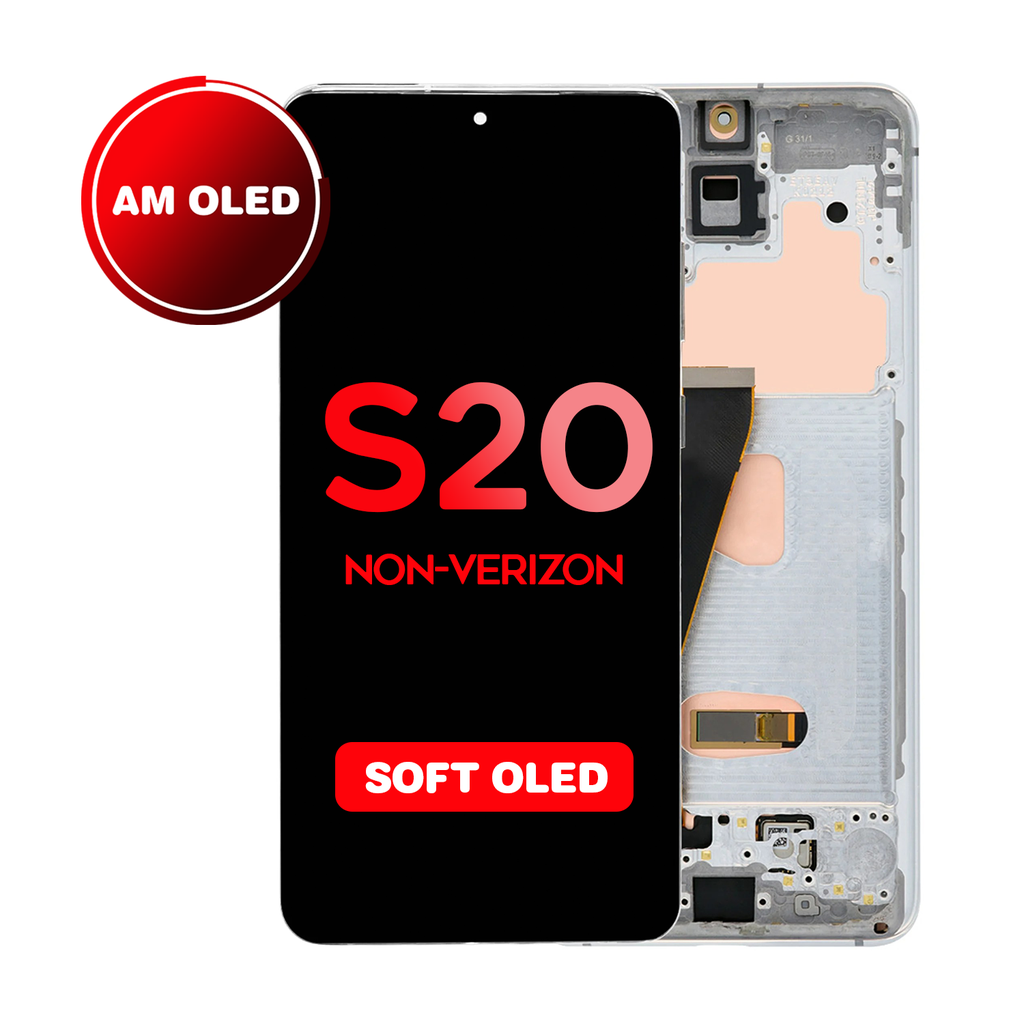 OLED Assembly for Samsung Galaxy S20 (G980 / G981) with Frame - White (Non-Verizon 5G UW Frame) (Aftermarket - OLED)