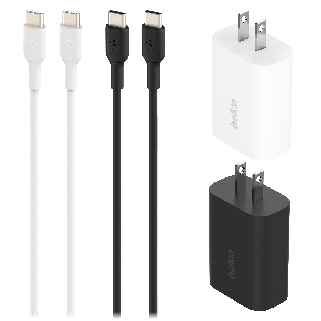 Belkin - 2 25w Usb C Pd Wall Chargers With 2 Usb C Cables 1m 4 Pack Bundle - Black And White