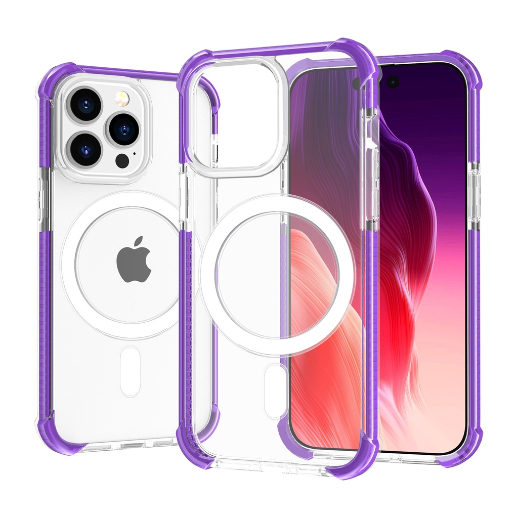 Hard Elastic Clear Case with Magsafe for iPhone 15 - Purple Edge