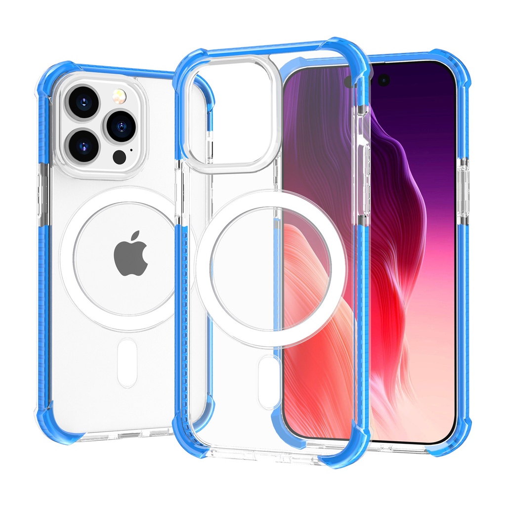 Hard Elastic Clear Case with Magsafe for iPhone 15 - Blue Edge