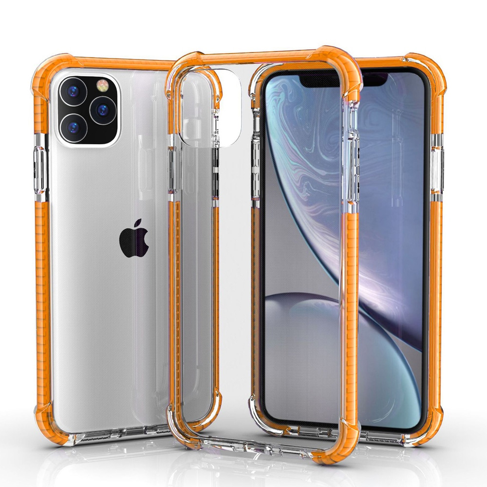 Hard Elastic Clear Case for iPhone 15 Plus - Orange Edge
