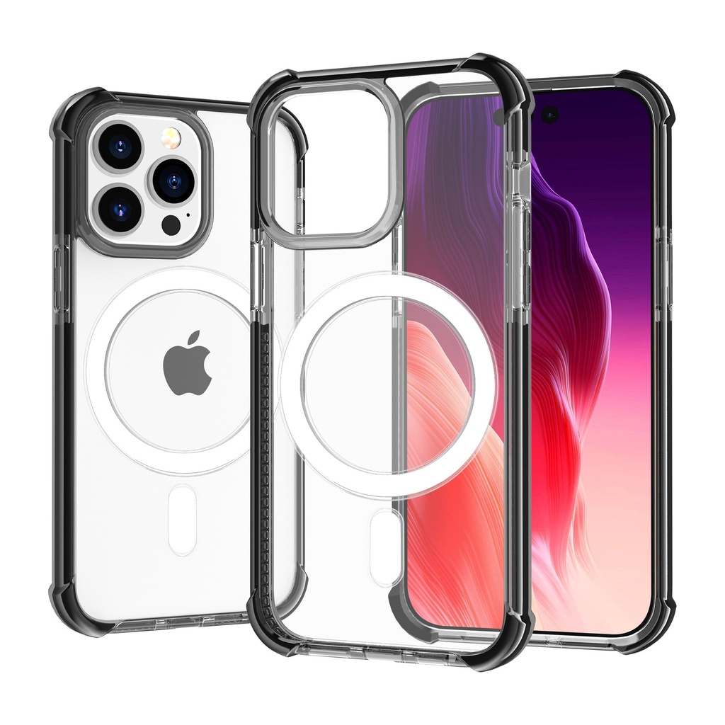 Hard Elastic Clear Case with Magsafe for iPhone 15 Plus - Black