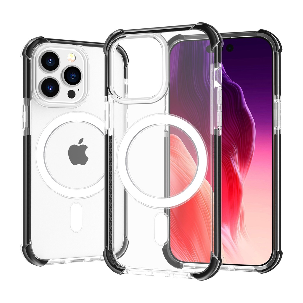 Hard Elastic Clear Case with Magsafe for iPhone 15 Plus - Gray Edge