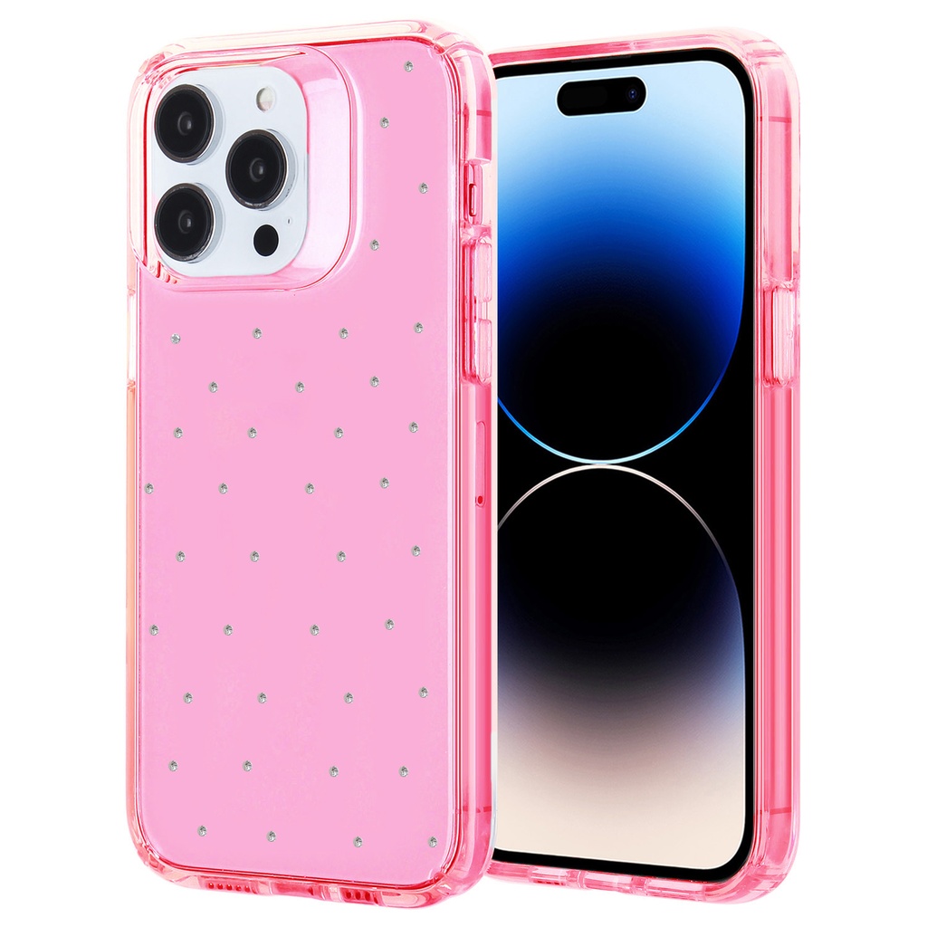 Diamond Transparent Color Case for iPhone 15 Pro Max - Pink