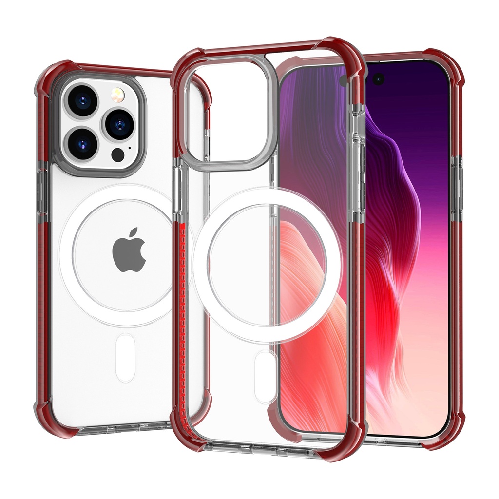 Hard Elastic Clear Case with Magsafe for iPhone 14 Pro - Black & Red Edge