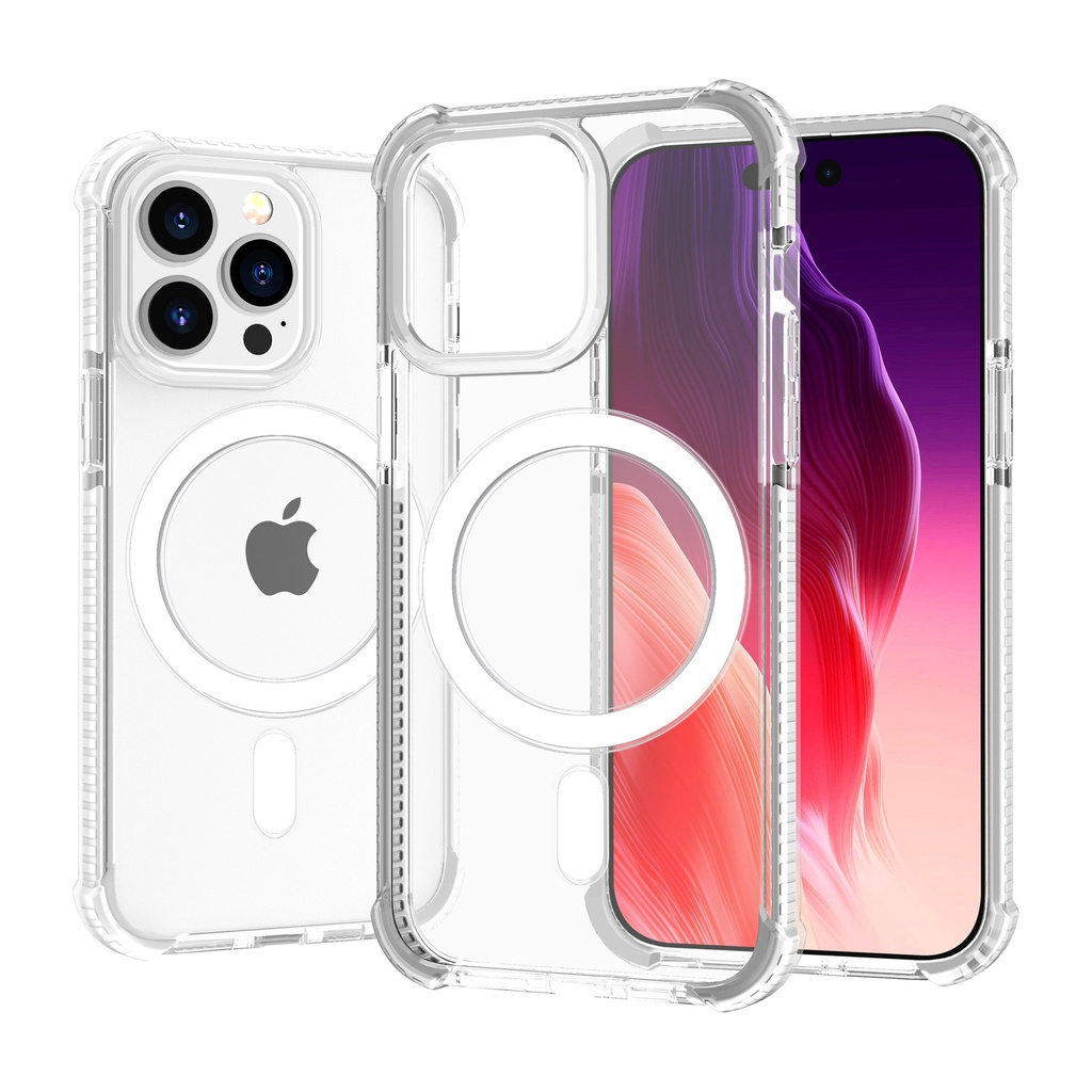 Hard Elastic Clear Case with Magsafe for iPhone 14 Pro - White Edge