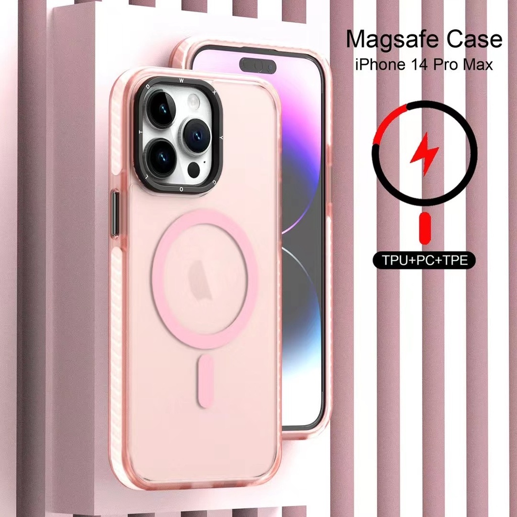 Magsafe Matte Letter Strap Case for iPhone 15 - Pink