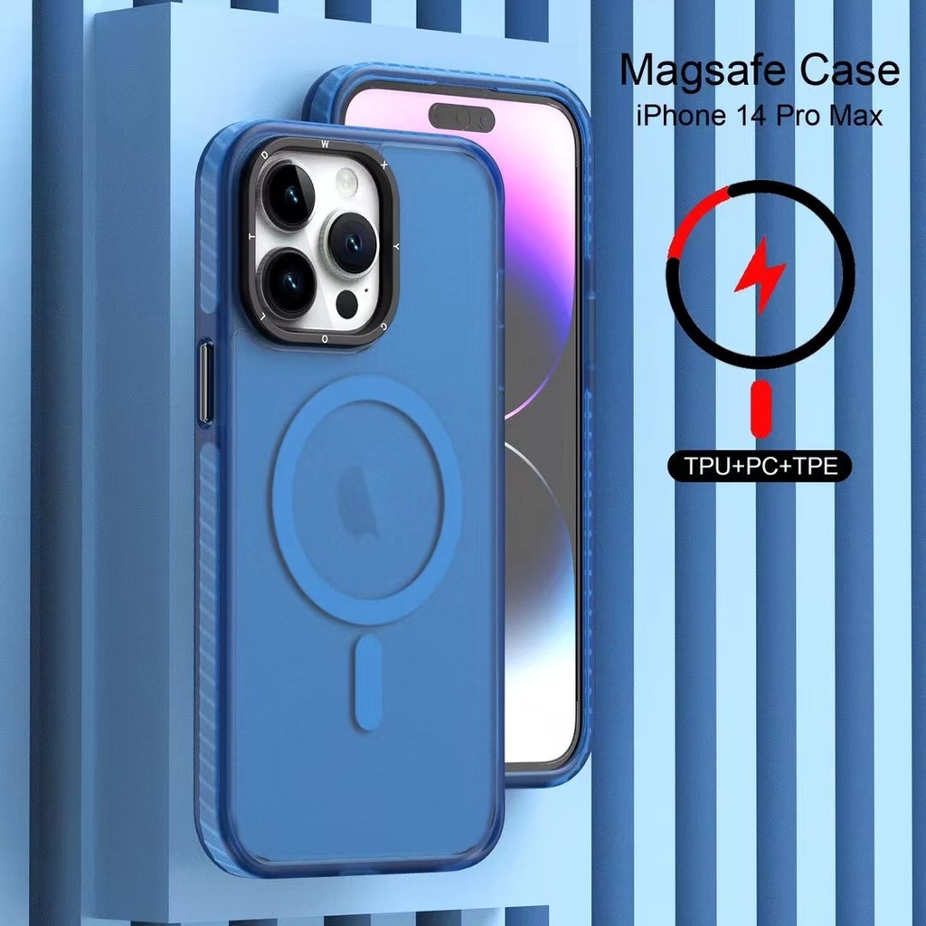 Magsafe Matte Letter Strap Case for iPhone 15 Plus - Dark Blue