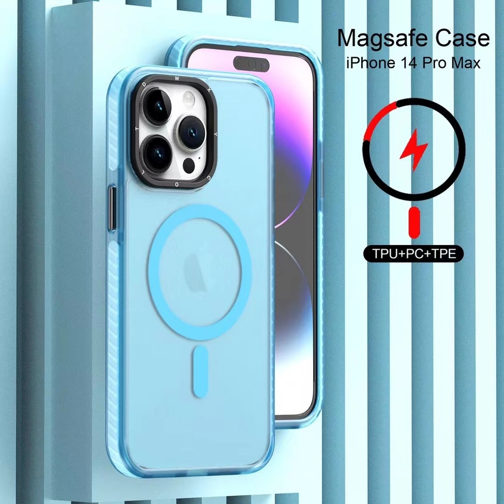 Magsafe Matte Letter Strap Case for iPhone 15 Plus - Light Blue