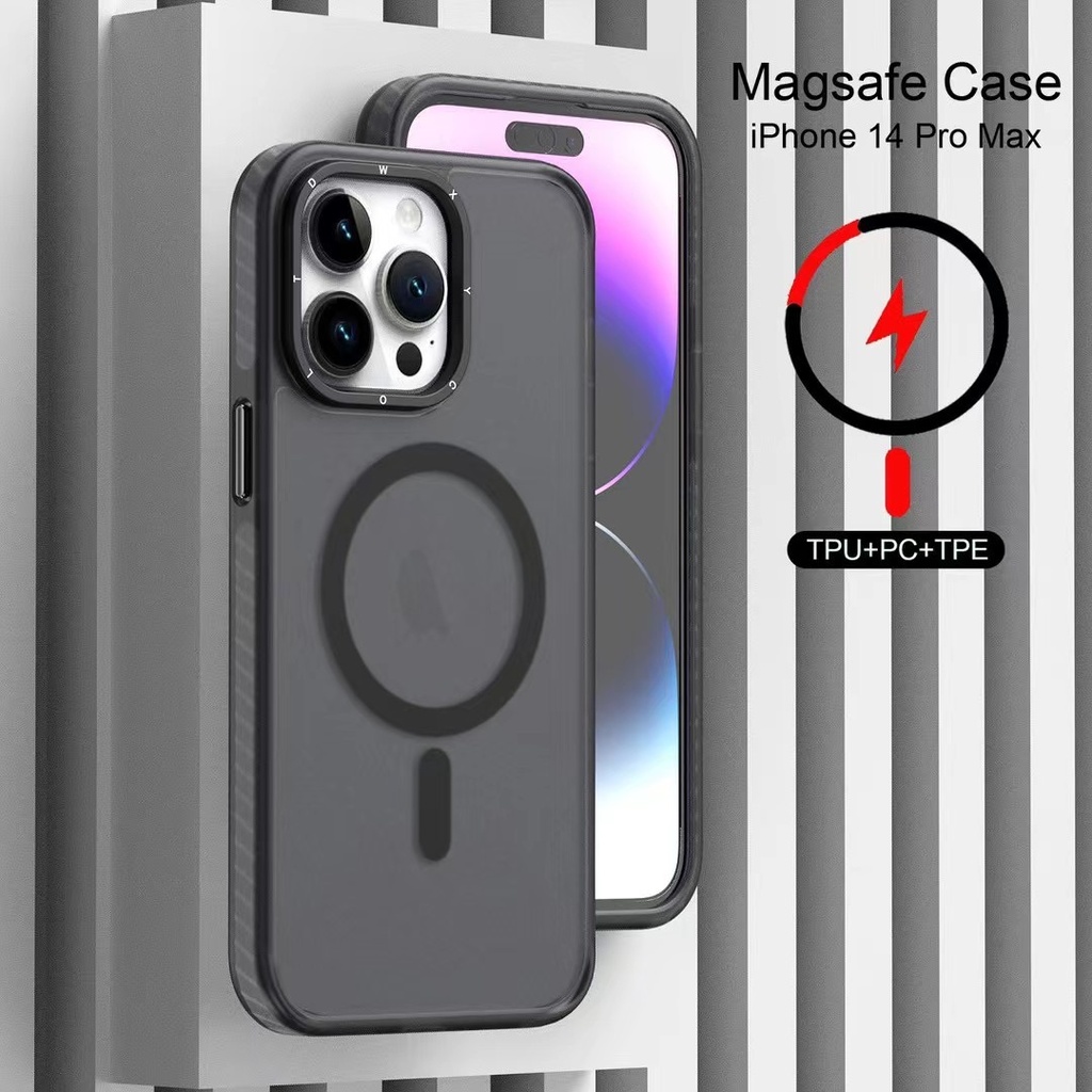 Magsafe Matte Letter Strap Case for iPhone 15 Pro Max - Black