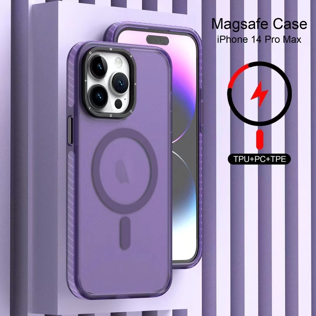 Magsafe Matte Letter Strap Case for iPhone 15 Pro Max - Purple
