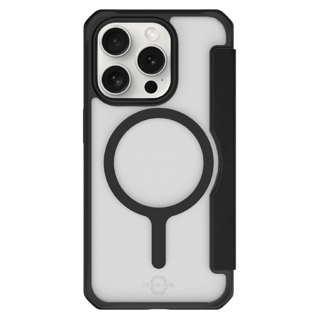 Itskins - Hybridr Folio Magsafe Case For Apple Iphone 15 Pro Max - Black