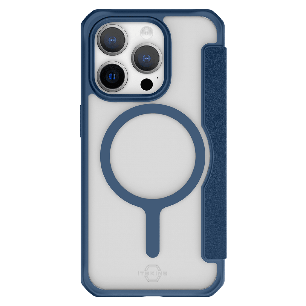 Itskins - Hybridr Folio Magsafe Case For Apple Iphone 15 Pro Max - Navy Blue