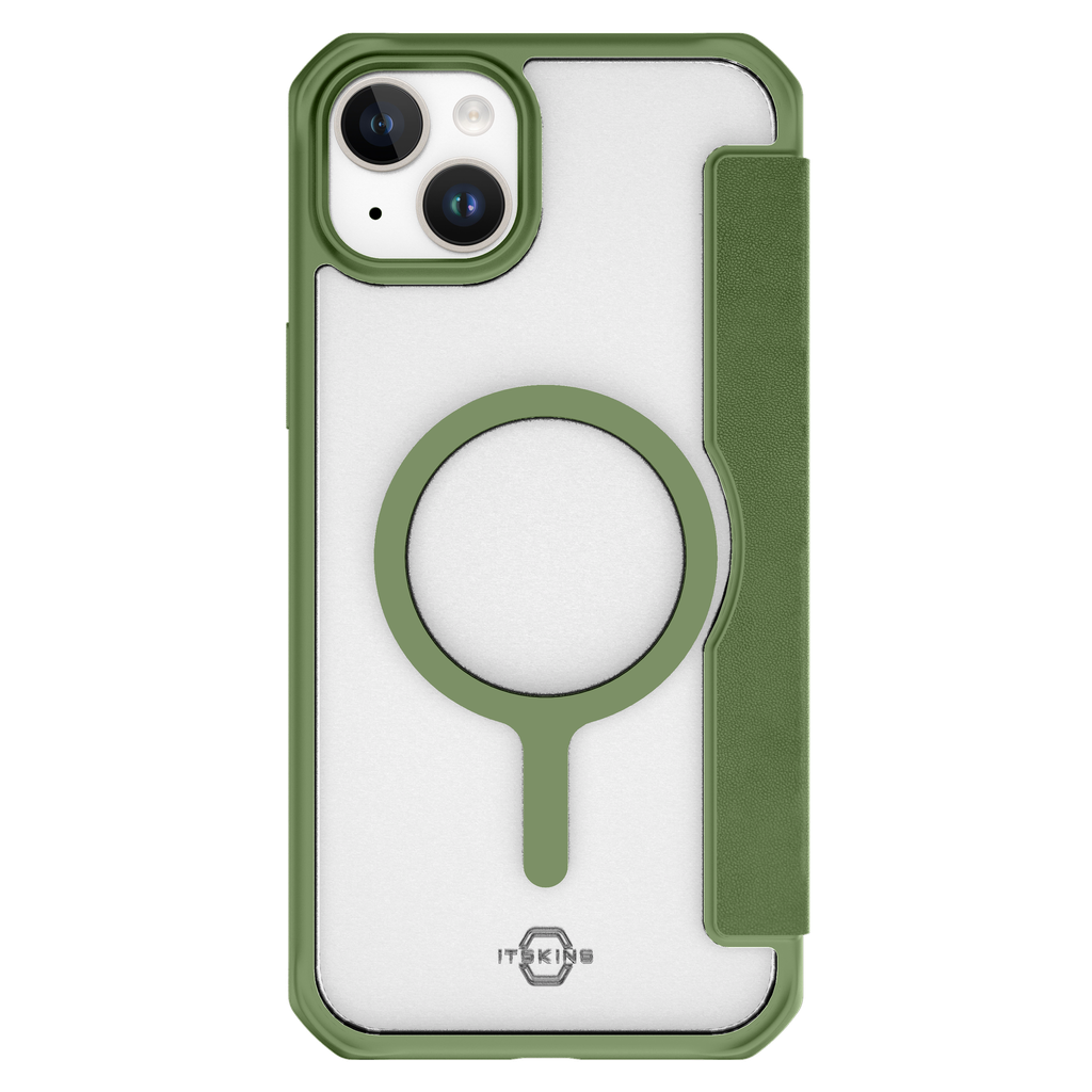 Itskins - Hybridr Folio Magsafe Case For Apple Iphone 15  /  Iphone 14  /  Iphone 13 - Olive Green