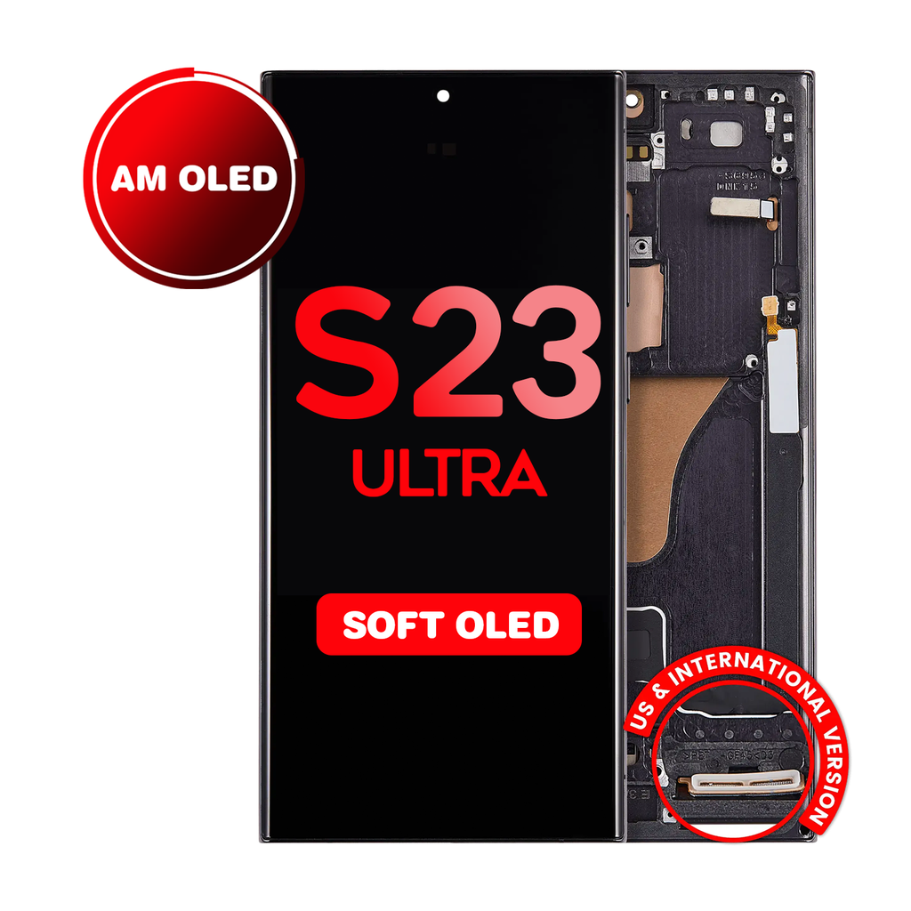 OLED Assembly for Samsung Galaxy S23 Ultra (S918) with Frame - Phantom Black (Aftermarket Plus - Soft OLED / 120Hz) (US Version)