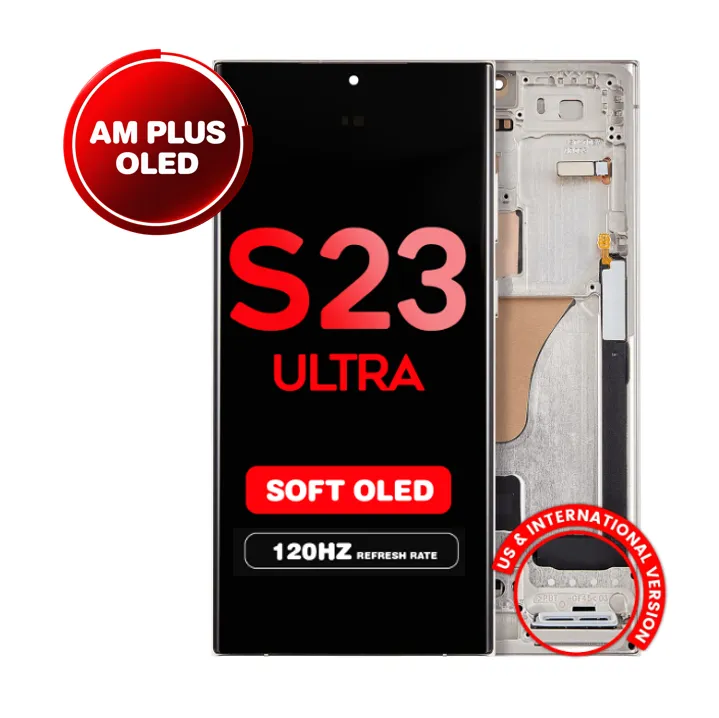 OLED Assembly for Samsung Galaxy S23 Ultra (S918) with Frame - Cream (Aftermarket Plus - Soft OLED / 120Hz) (US Version)