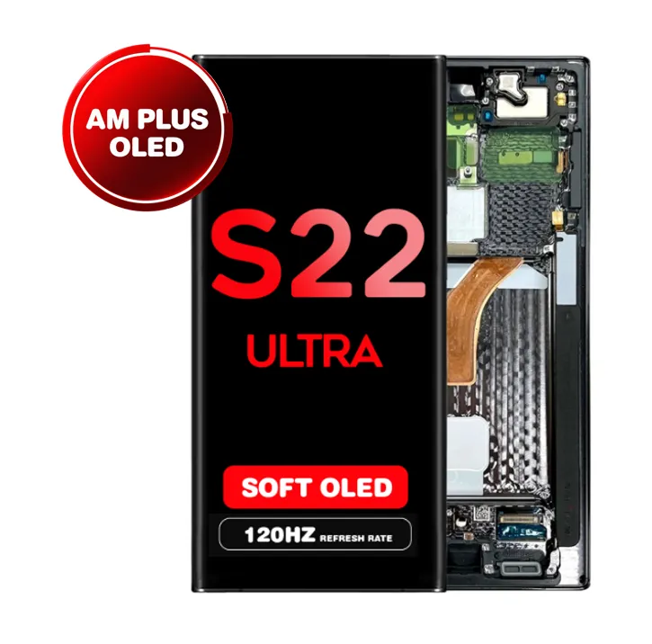 OLED Assembly for Samsung Galaxy S22 Ultra (S908) with Frame - Phantom Black (Aftermarket Plus - Soft OLED / 120Hz)