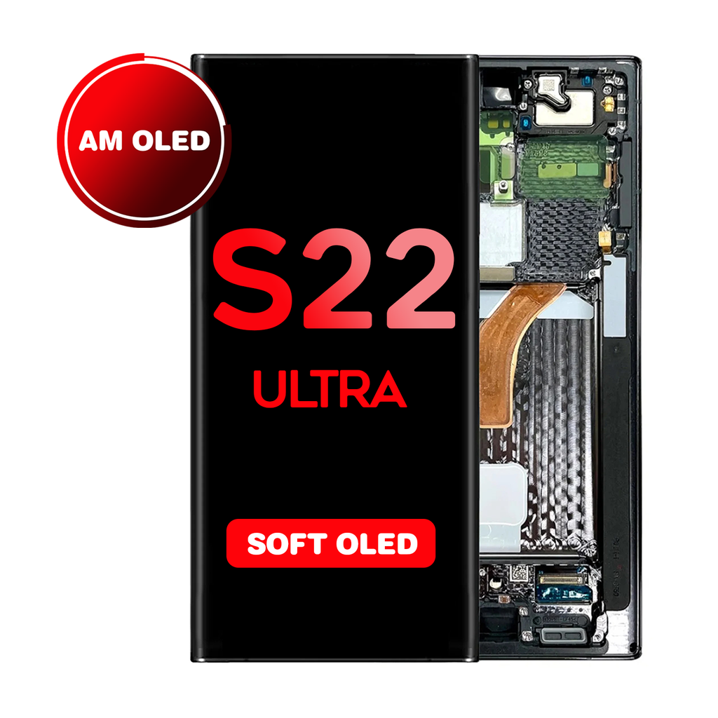 OLED Assembly for Samsung Galaxy S22 Ultra (S908) with Frame - Phantom Black (Aftermarket Plus - Soft OLED / 120Hz)