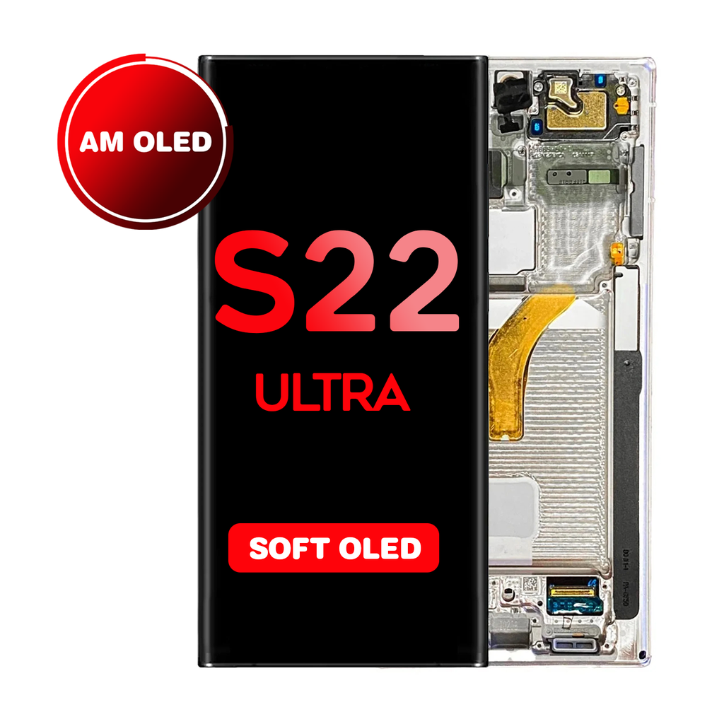 OLED Assembly for Samsung Galaxy S22 Ultra (S908) with Frame - White (Aftermarket Plus - Soft OLED / 120Hz)