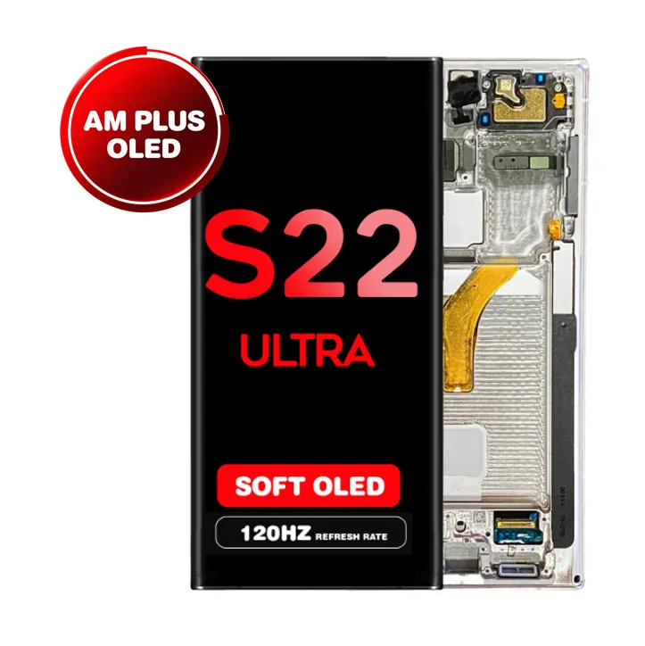 OLED Assembly for Samsung Galaxy S22 Ultra (S908) with Frame - White (Aftermarket Plus - Soft OLED / 120Hz)