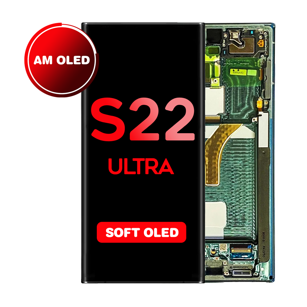 OLED Assembly for Samsung Galaxy S22 Ultra (S908) with Frame - Green (Aftermarket Plus - Soft OLED / 120Hz)
