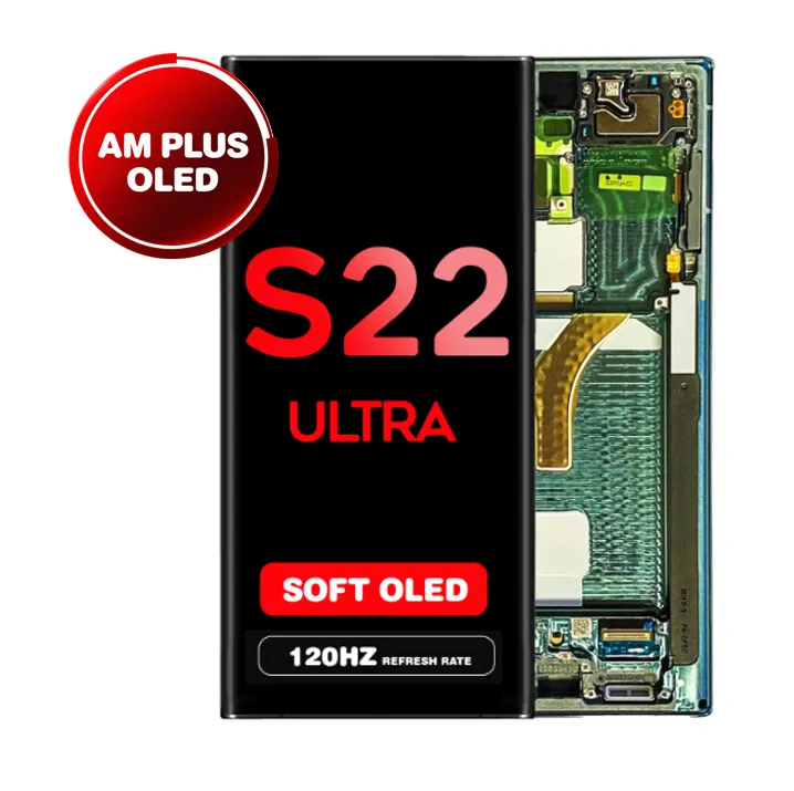 OLED Assembly for Samsung Galaxy S22 Ultra (S908) with Frame - Green (Aftermarket Plus - Soft OLED / 120Hz)