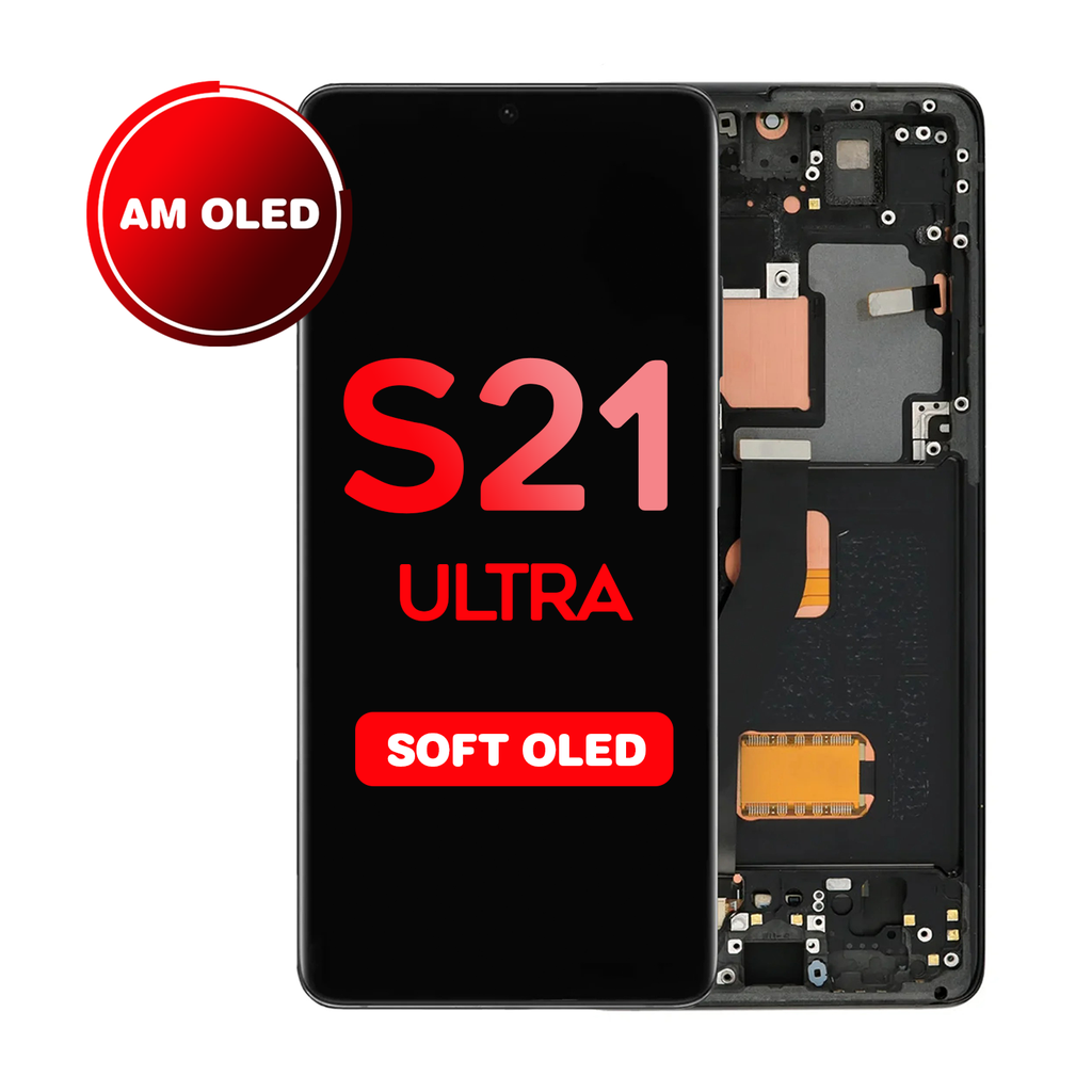 OLED Assembly for Samsung Galaxy S21 Ultra 5G (G998) with Frame - Phantom Black (Aftermarket Plus - Soft OLED / 120Hz)