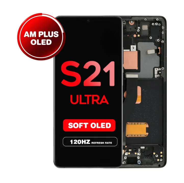 OLED Assembly for Samsung Galaxy S21 Ultra 5G (G998) with Frame - Phantom Black (Aftermarket Plus - Soft OLED / 120Hz)