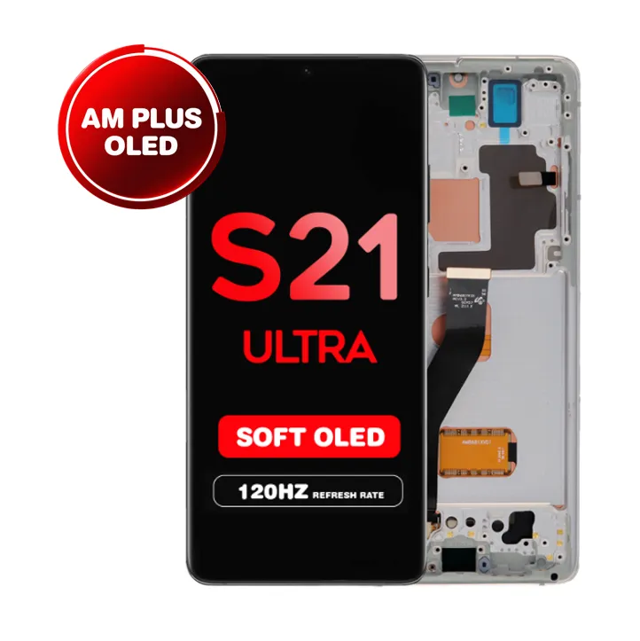 OLED Assembly for Samsung Galaxy S21 Ultra 5G (G998) with Frame - Silver (Aftermarket Plus - Soft OLED / 120Hz)