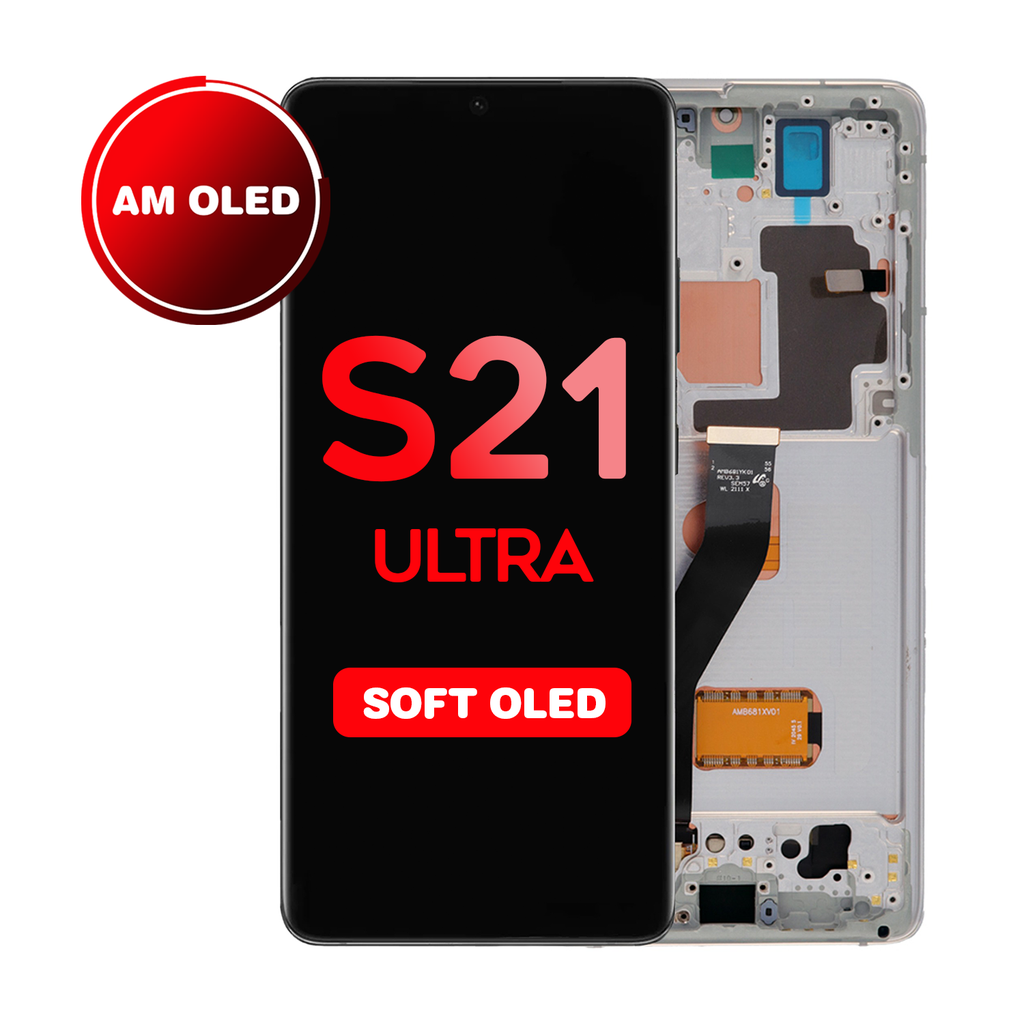 OLED Assembly for Samsung Galaxy S21 Ultra 5G (G998) with Frame - Silver (Aftermarket Plus - Soft OLED / 120Hz)