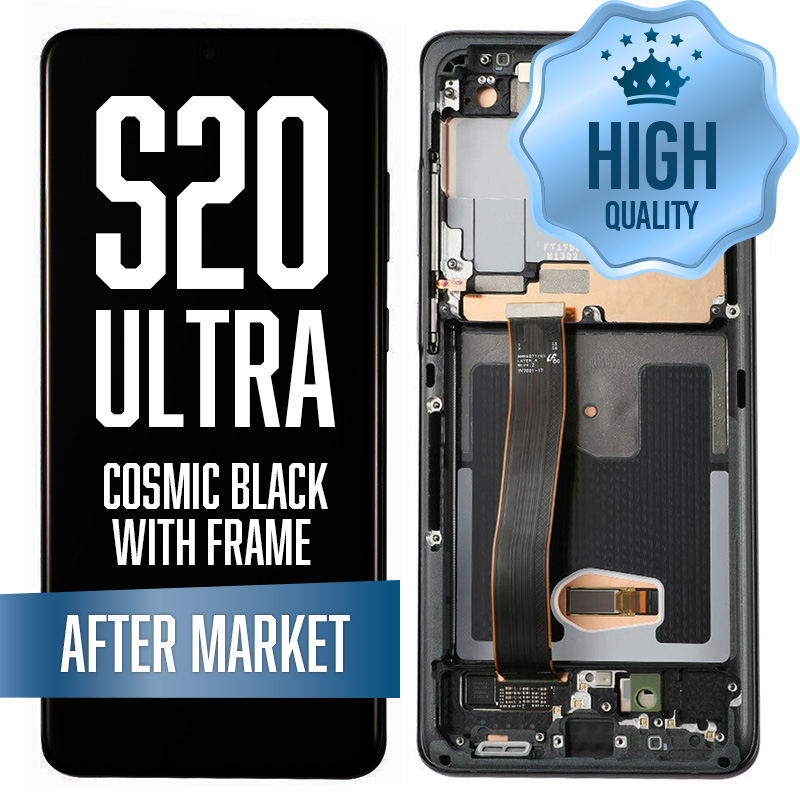 OLED Assembly for Samsung Galaxy S20 Ultra With Frame - Cosmic Black (High Quality - Aftermarket)