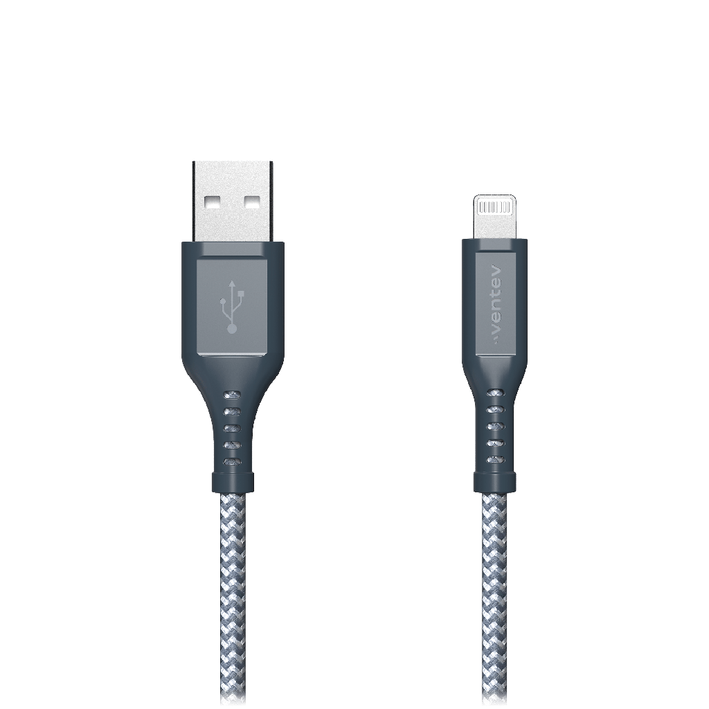 Ventev - High Speed Usb A To Apple Lightning Braided Cable With 2x The Copper For Faster Charging 6ft - Gray