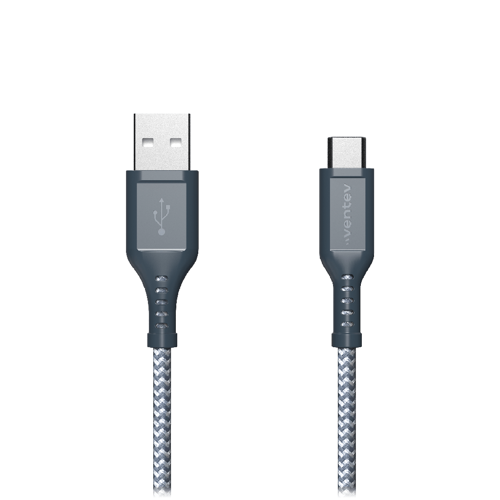 Ventev - High Speed Usb A To Usb C Braided Cable With 2x The Copper For Faster Charging 6ft - Gray