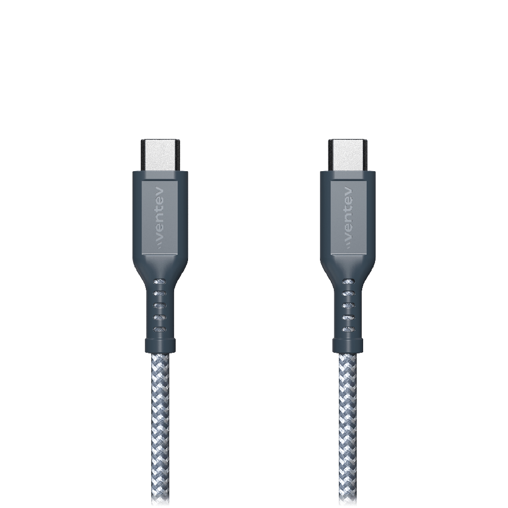 Ventev - High Speed Usb C To Usb C Braided Cable With 2x The Copper For Faster Charging 6ft - Gray