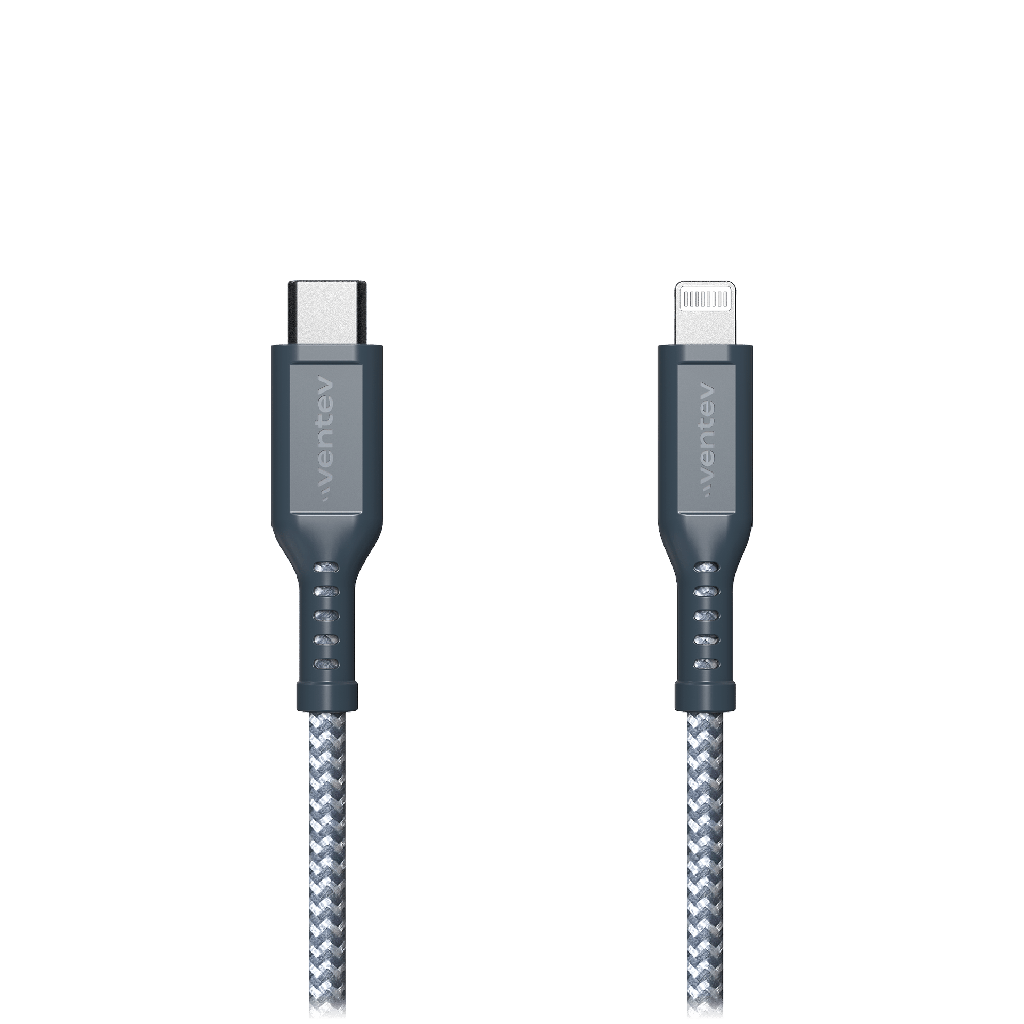 Ventev - High Speed Usb C To Apple Lightning Braided Cable With 2x The Copper For Faster Charging 6ft - Gray