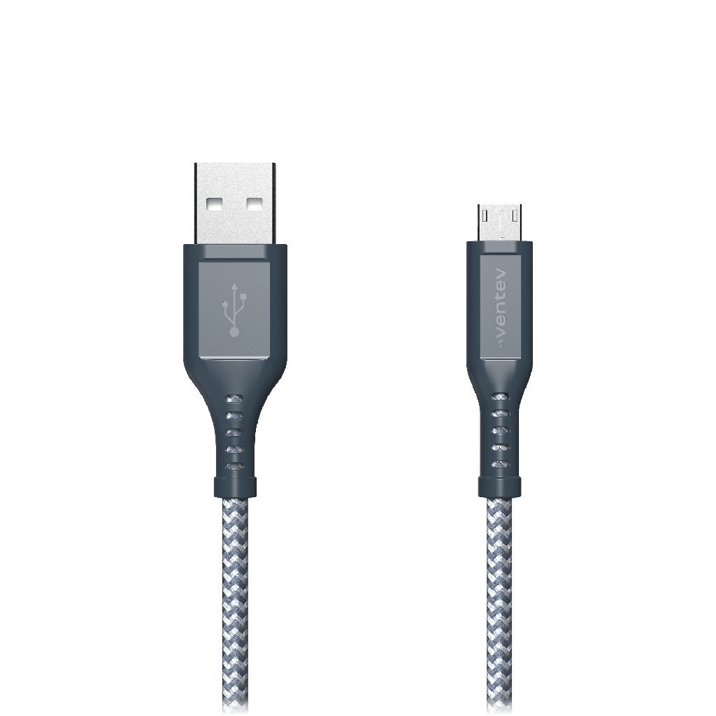 Ventev - High Speed Usb A To Micro Usb Braided Cable With 2x The Copper For Faster Charging 6ft - Gray