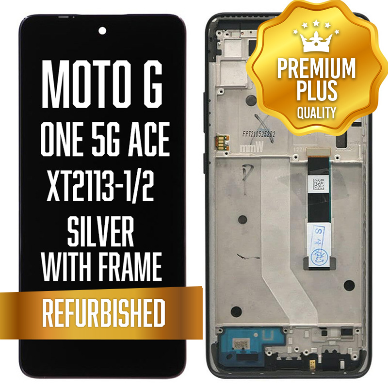 LCD with frame for Motorola One 5G Ace (XT2113-1 / 2) - Silver (Premium/ Refurbished)