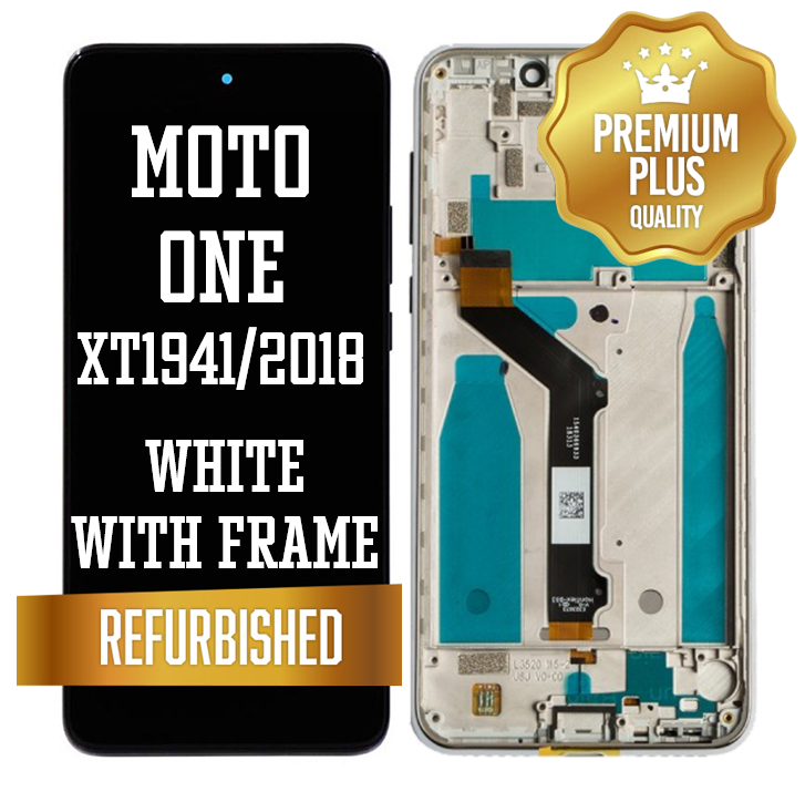 LCD with frame for Motorola One (XT1941 / 2018) - White (Premium/ Refurbished)