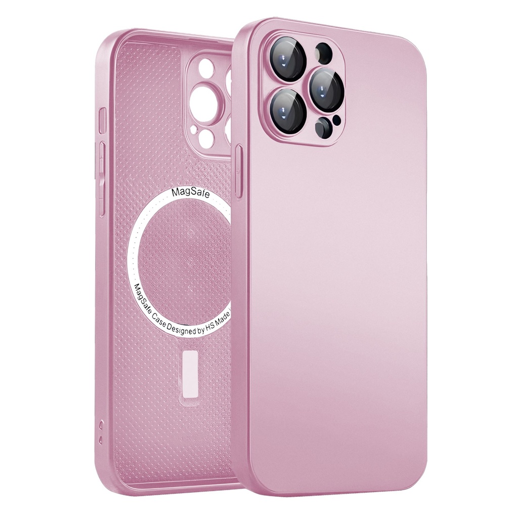 Glass Magsafe Case with Camera Protection for iPhone 12 Pro - Pink