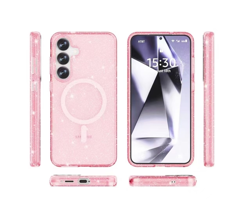 Transparent Color Case with Wireless Charging for Galaxy S24 Ultra - Sparkle Pink