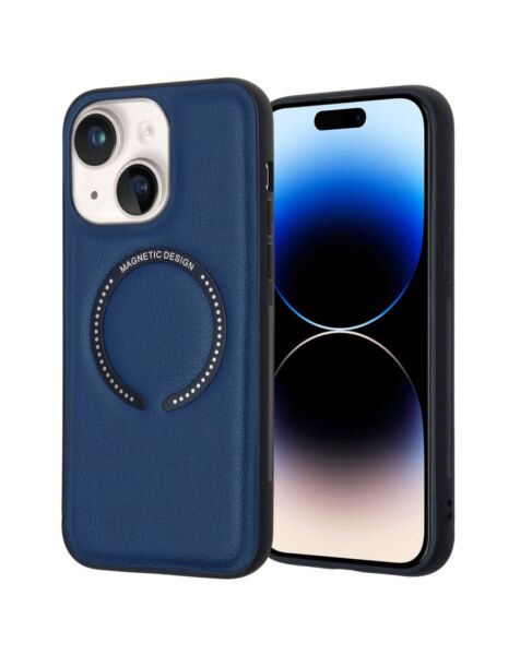 Leather Style Wireless Charging Case for Galaxy S24 - Dark Blue