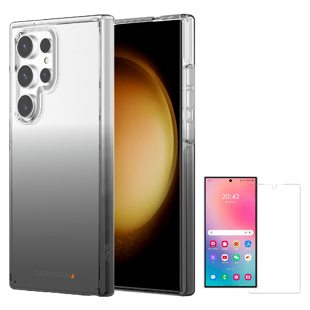 Axs - Crystal Shield D3o Case And Armorglass Screen Protector For Samsung Galaxy S24 Ultra - Smoke Gradient