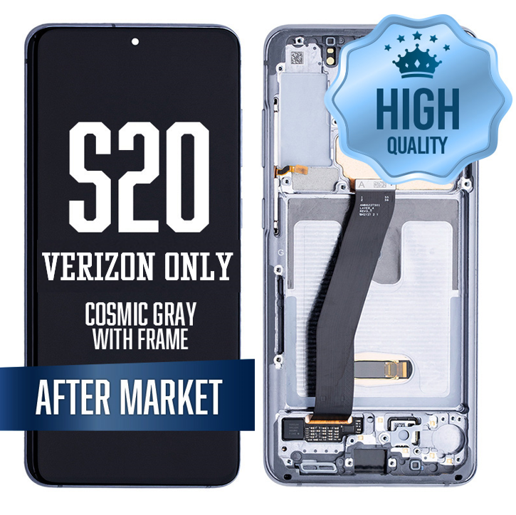 OLED Assembly for Samsung Galaxy S20 With Frame - Cosmic Gray (Verizon 5G UW Frame) (High Quality - Aftermarket)