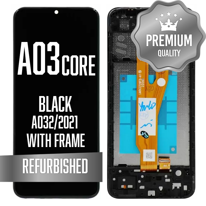 LCD Assembly with Frame for  Galaxy A03 Core (A032 / 2021) - Black (Premium/Refurbished)