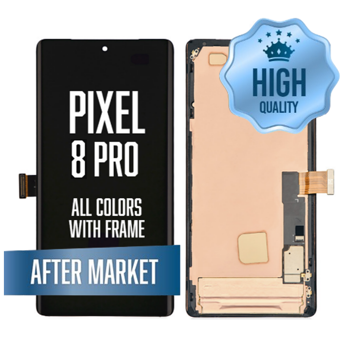 OLED Assembly for Google Pixel 8 Pro with frame - without fingerprint sensor - Black (High Quality / Aftermarket)