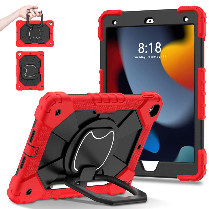 Heavy Duty Rugged Case with Rotating Handle for iPad 9,7" (iPad 6/ 5 - Air 2 / Air1 / Pro 9,7) - Red