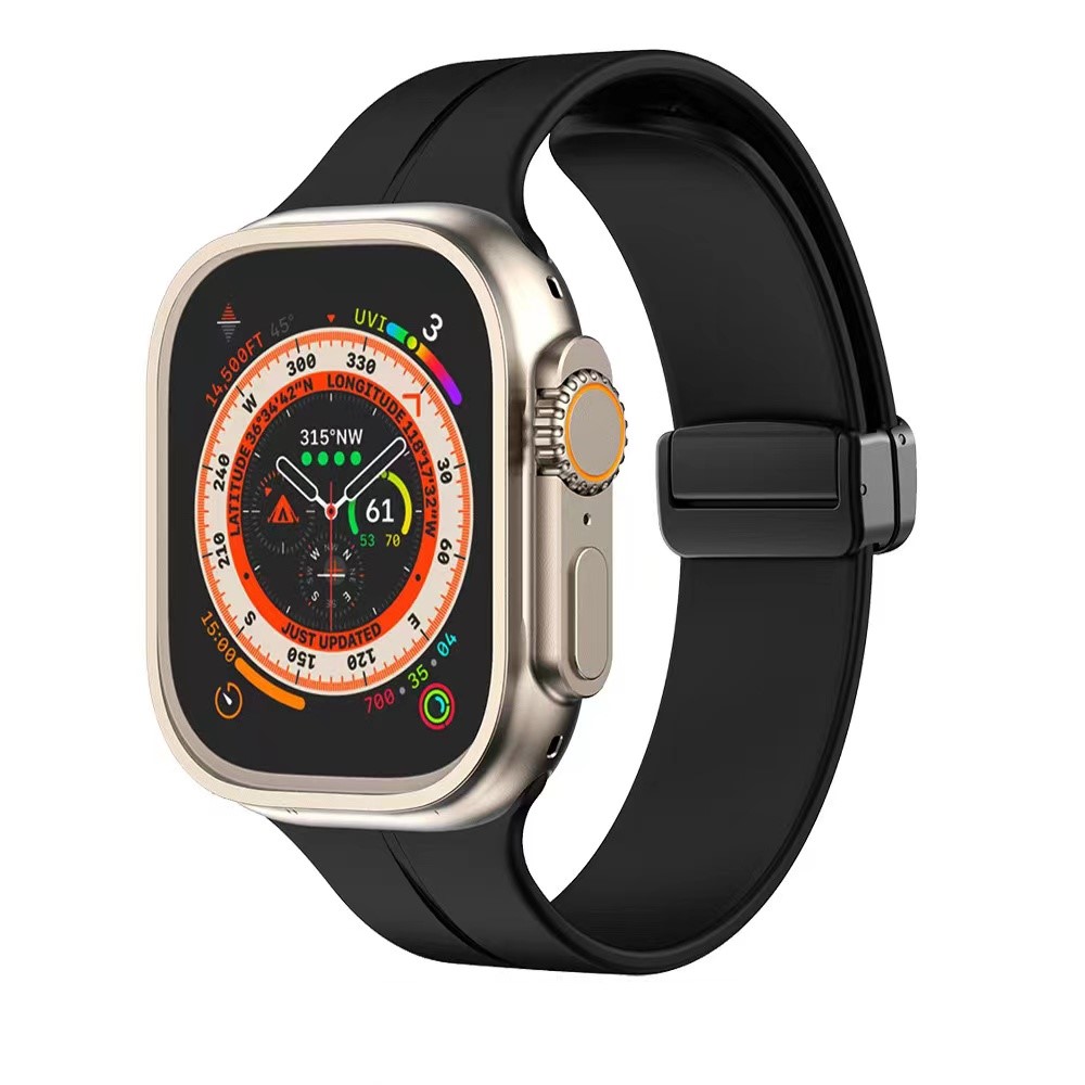 Magnetic Folding Buckle Silicone Strap Band for iWatch 38/40/41mm - Black
