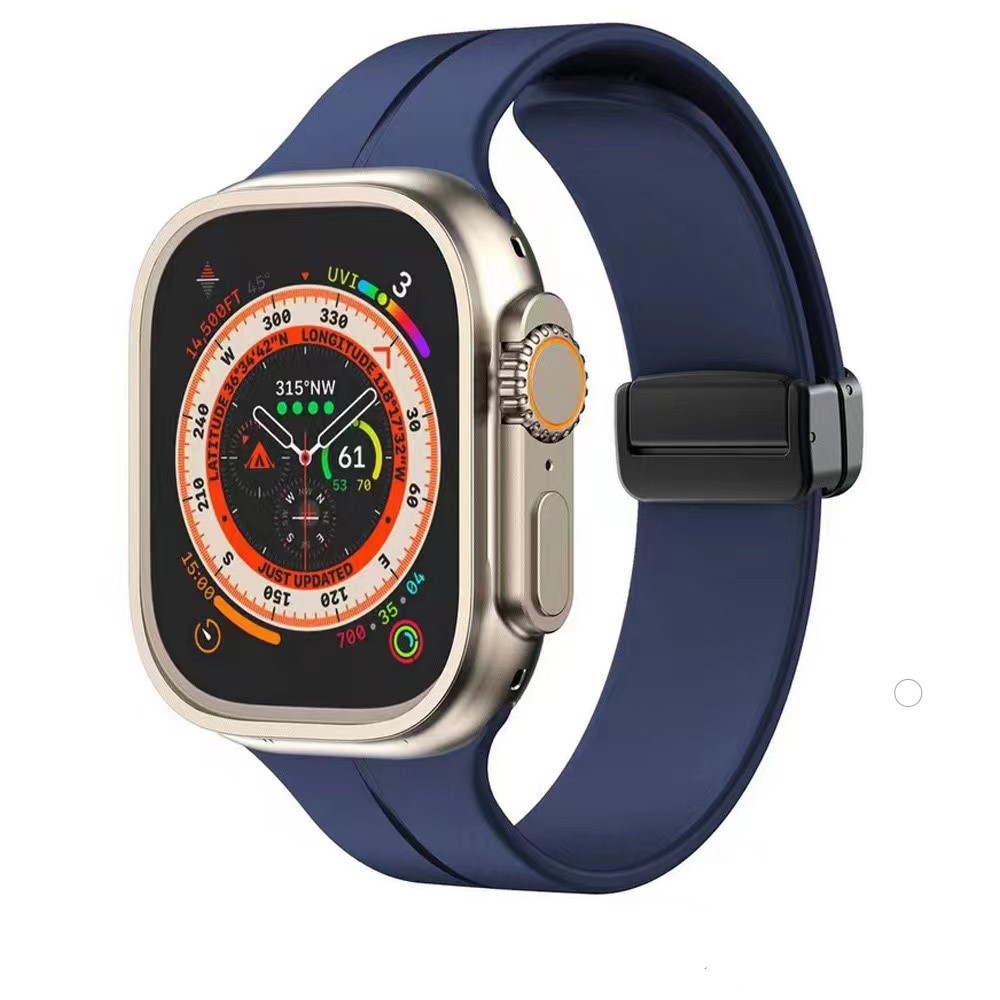 Magnetic Folding Buckle Silicone Strap Band for iWatch 38/40/41mm - Dark Blue