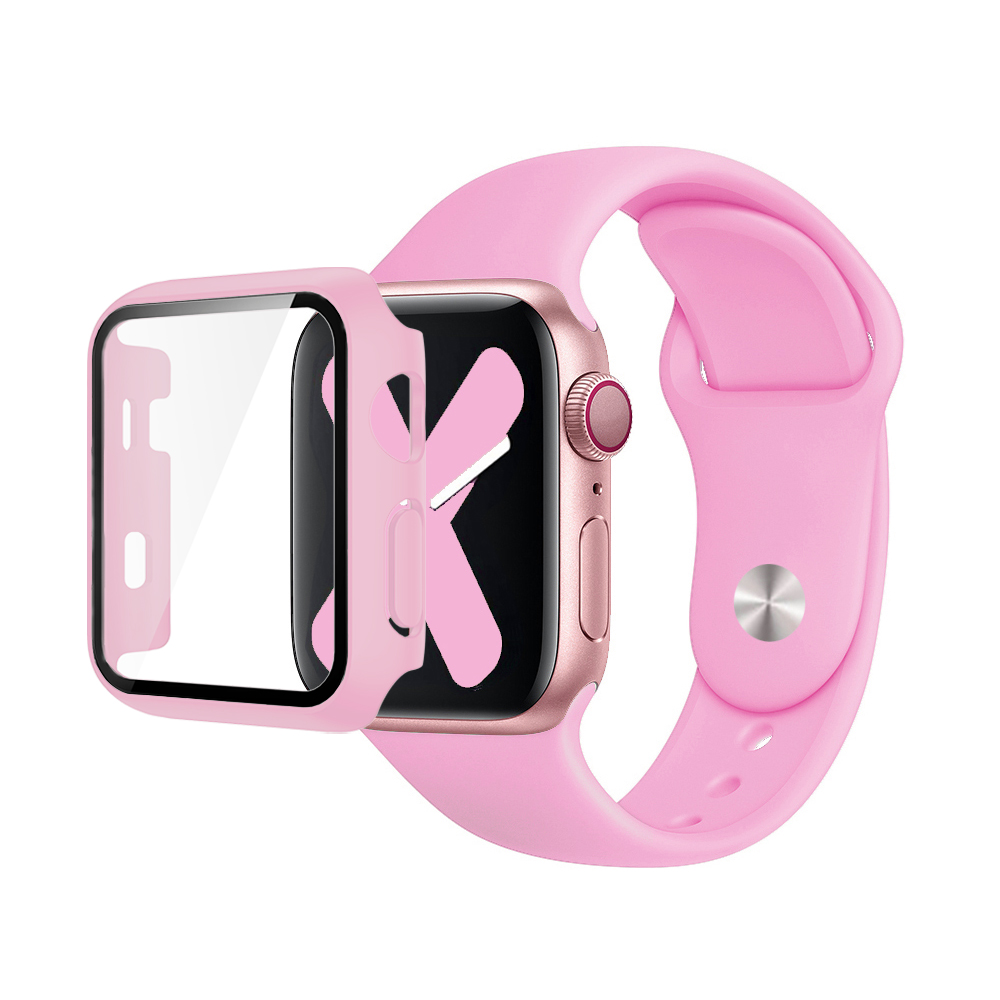 Premium Silicone Band & Bumper w/Tempered Glass iWatch 38mm - Pink