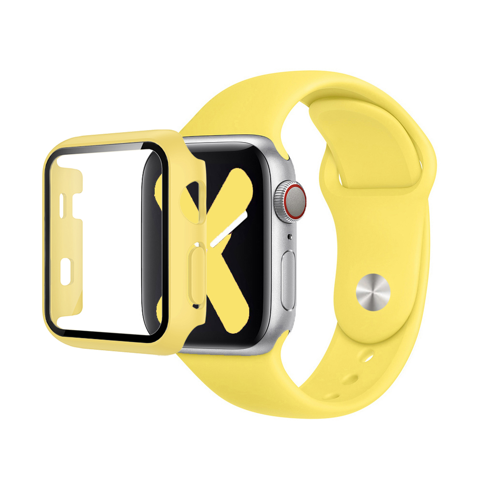 Premium Silicone Band & Bumper w/Tempered Glass iWatch 38mm - Yellow